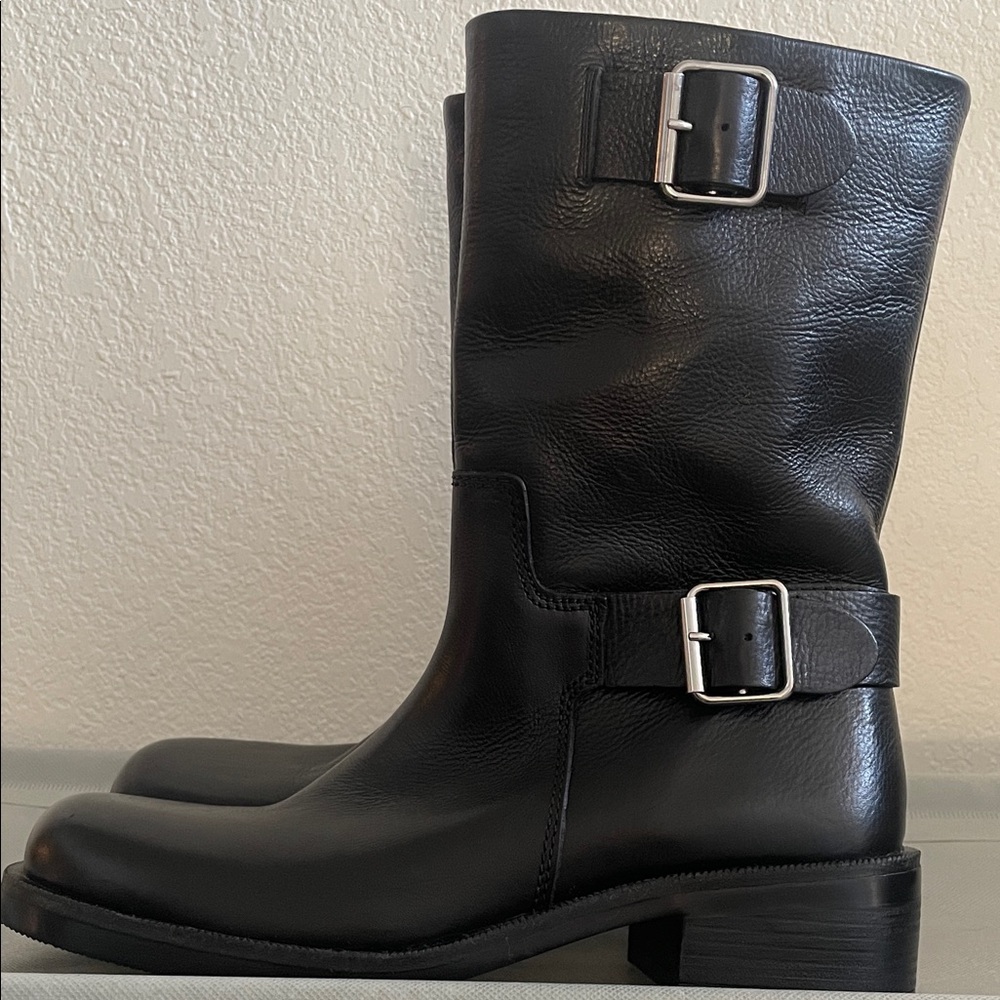 New Zara Women’s Black Buckled Leather Ankle Boots - Picture 4 of 10